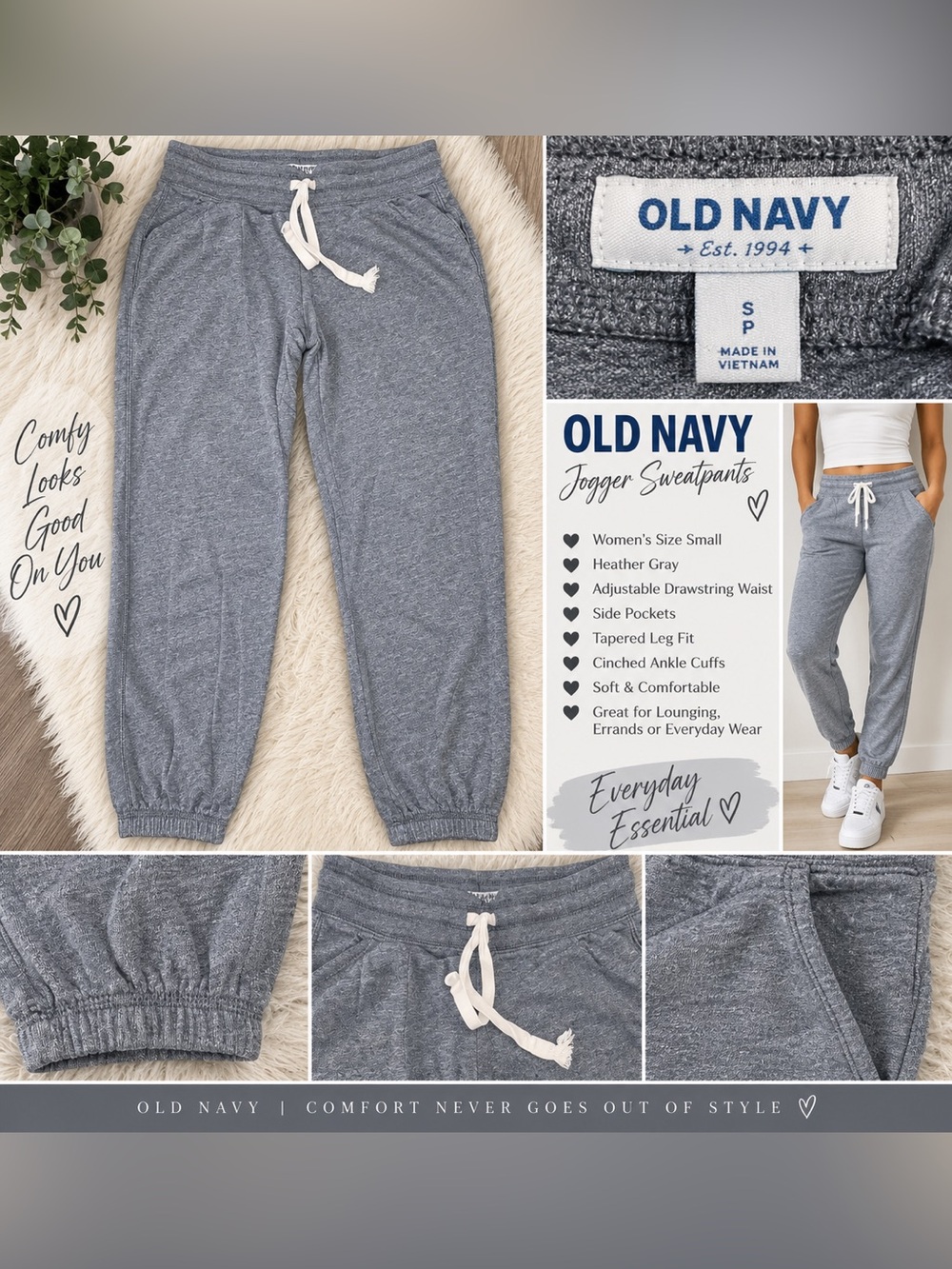 Old Navy Heather Gray Jogger Sweatpants with Drawstring